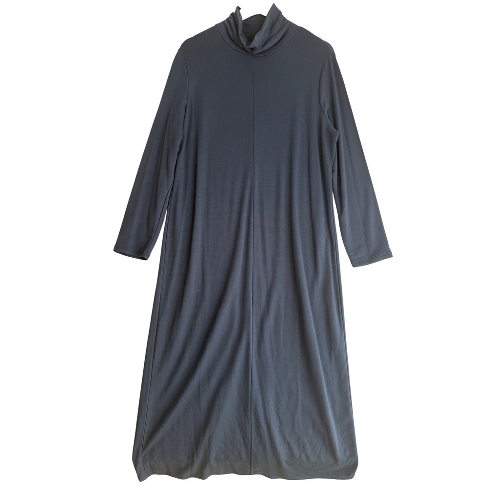 J Jill Pure Jill Luxe Tencel Maxi Dress Large Navy Blue Turtleneck Minimalist